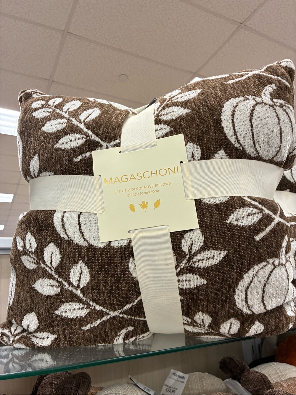 Magaschoni Brown & Cream Harvest Leaf and Pumpkin Pillow Set